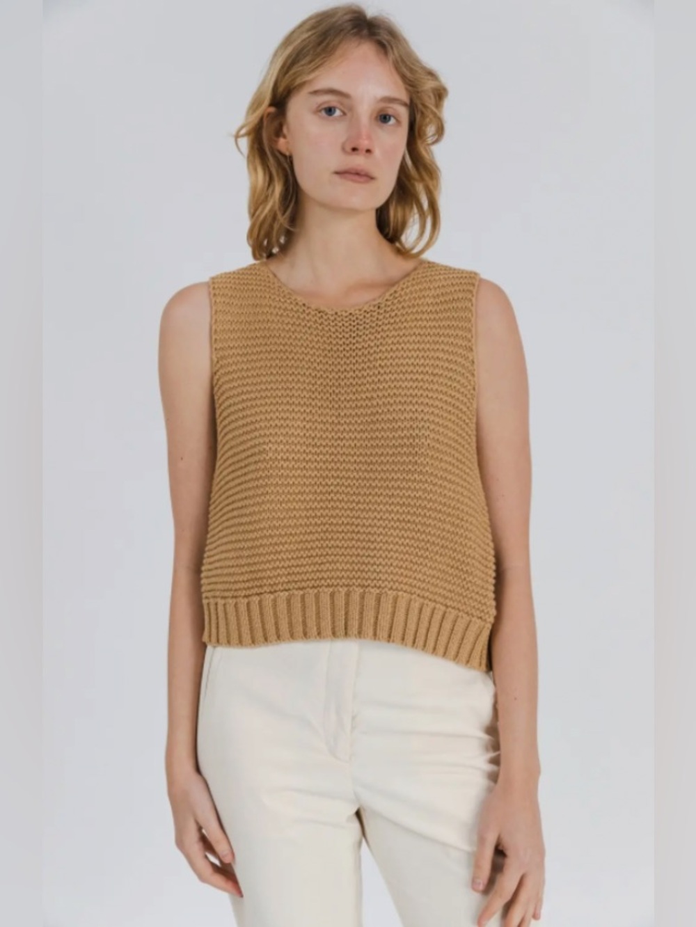 All : Row NWT Cropped Knit Open Back Sweater Vest Sleeveless Chunky Tank XS